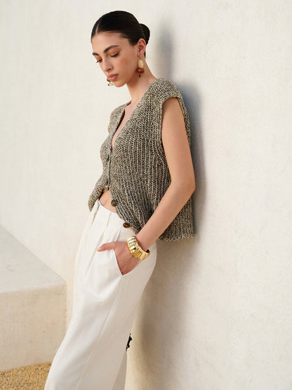Muriel | Knitted Sleeveless Cardigan Grey