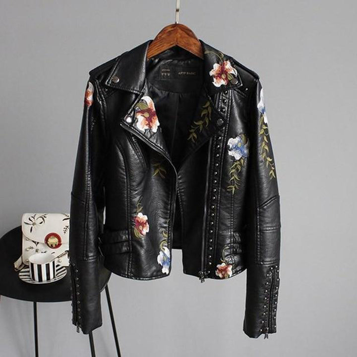 Ahuva | Women's Jacket with Floral Embroidery and Studs
