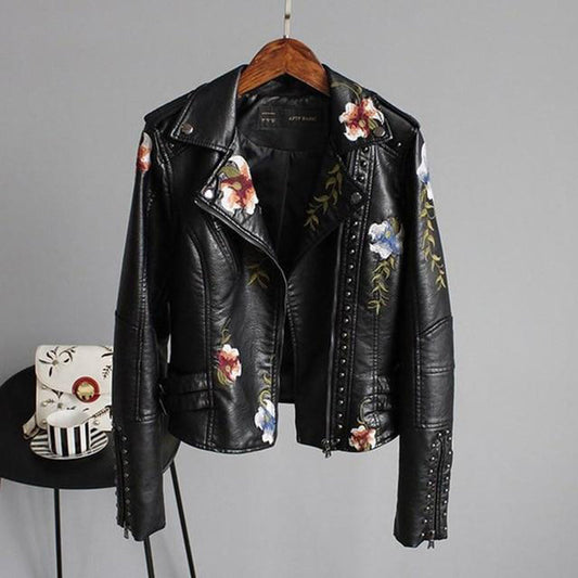 Ahuva | Women's Jacket with Floral Embroidery and Studs