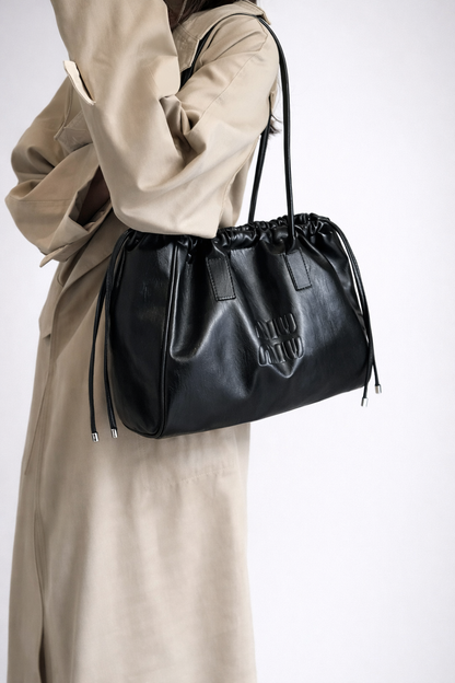 Women's Black Work Tote Bag – Spacious PU Leather Shoulder Bag