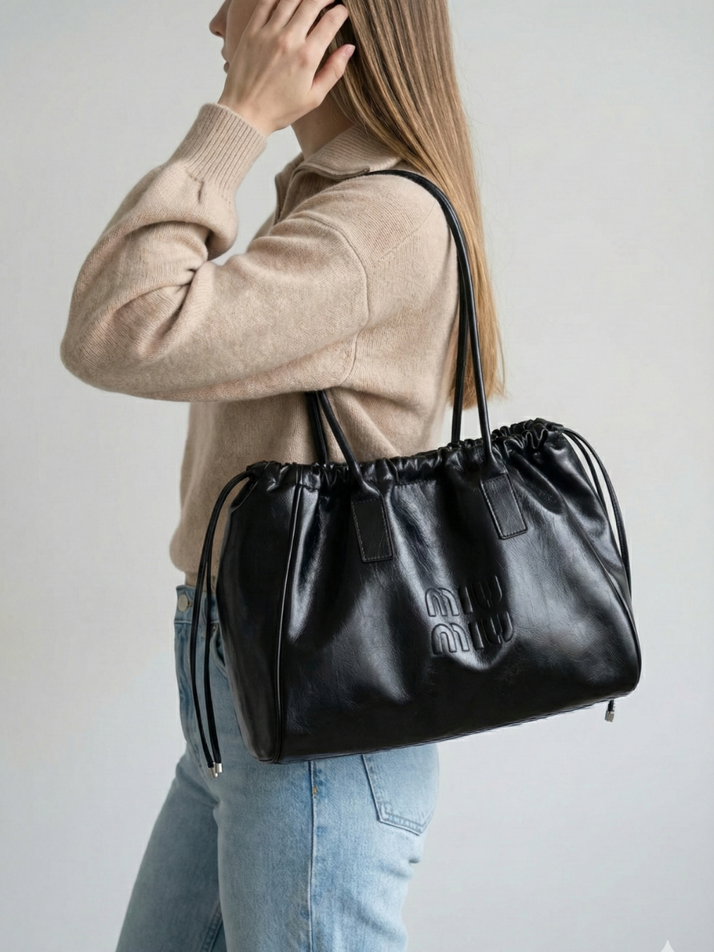 Women's Black Work Tote Bag – Spacious PU Leather Shoulder Bag