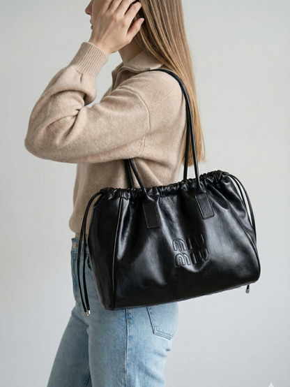 Women's Black Work Tote Bag – Spacious PU Leather Shoulder Bag