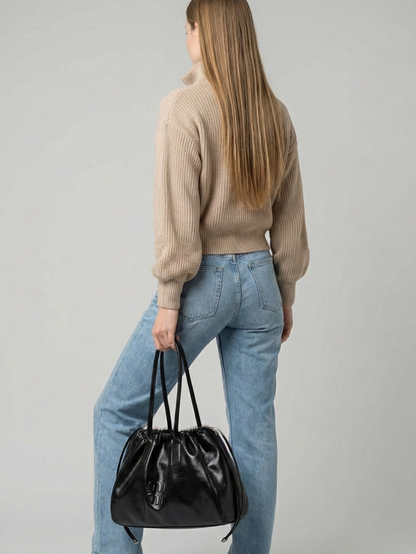Women's Black Work Tote Bag – Spacious PU Leather Shoulder Bag