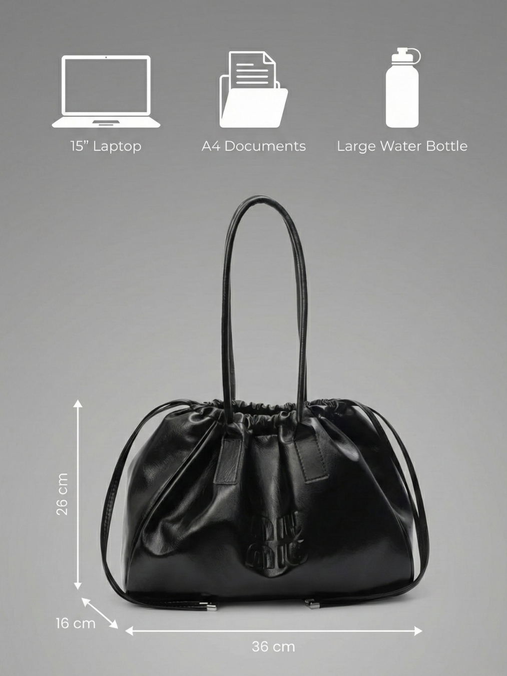 Women's Black Work Tote Bag – Spacious PU Leather Shoulder Bag