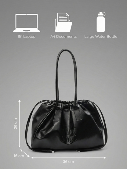 Women's Black Work Tote Bag – Spacious PU Leather Shoulder Bag