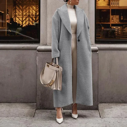 Women's Oversized Longline Coat with Lapel Collar and Open Front Style