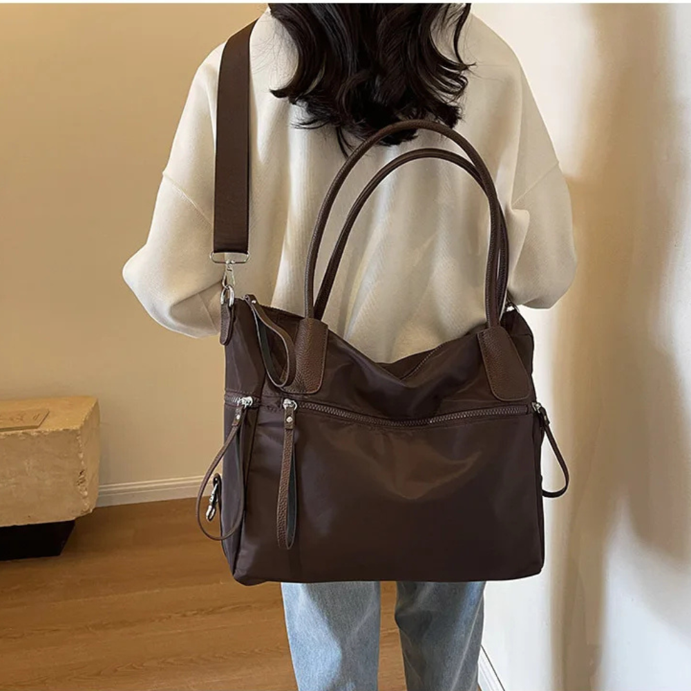 Durable Brown Nylon Tote Bag for School - Stylish and Functional Backpack Alternative