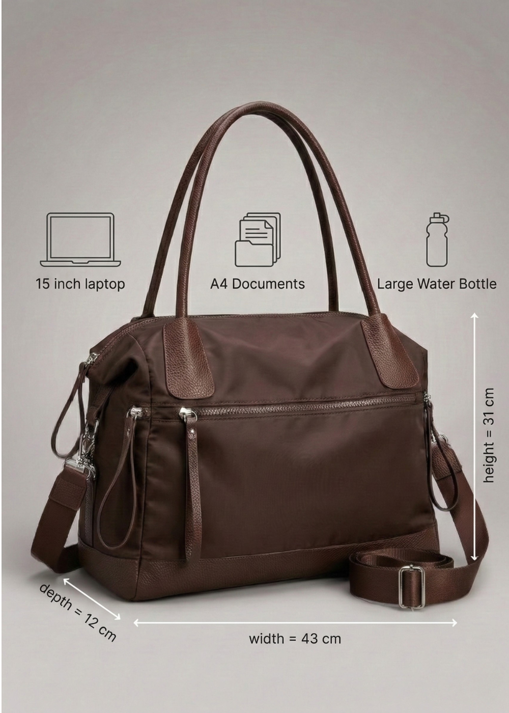 Durable Brown Nylon Tote Bag for School - Stylish and Functional Backpack Alternative