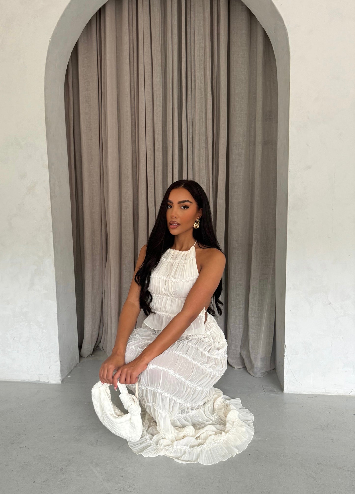 Adelynn | White Maxi Dress Halter Neck