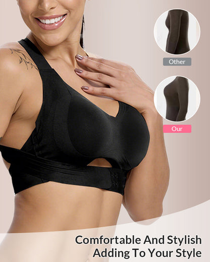 Adjustable Front Closure Cross-Back Wireless Posture Support Bra for Comfort and Alignment