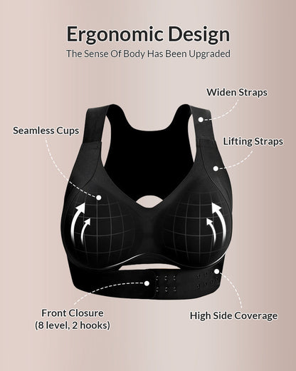 Adjustable Front Closure Cross-Back Wireless Posture Support Bra for Comfort and Alignment