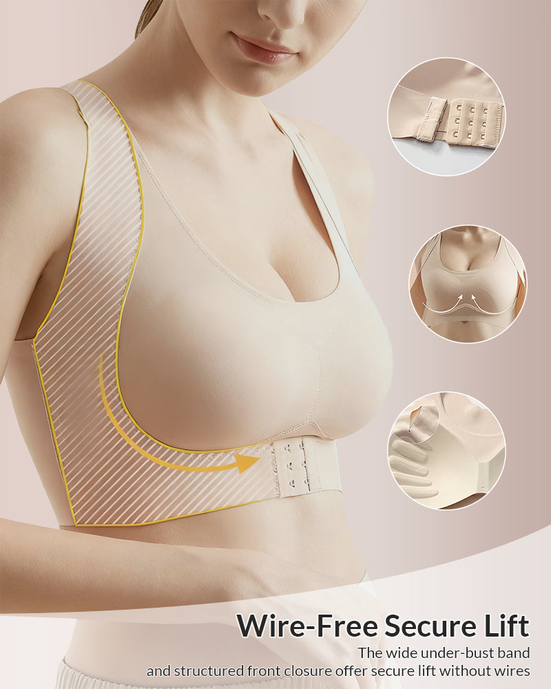 Adjustable Front Closure Cross-Back Wireless Posture Support Bra for Comfort and Alignment