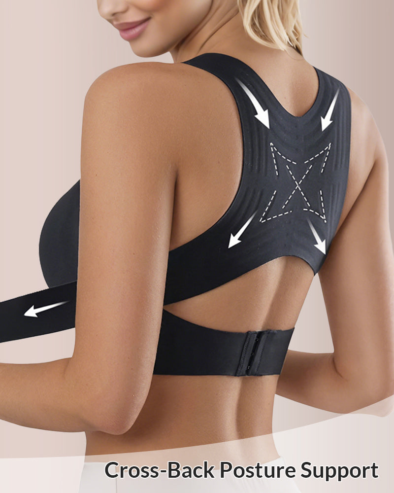 Adjustable Front Closure Cross-Back Wireless Posture Support Bra for Comfort and Alignment
