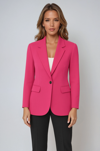 Women's Tailored Blazer with Single Button Closure and Front Pockets for Stylish Office Wear