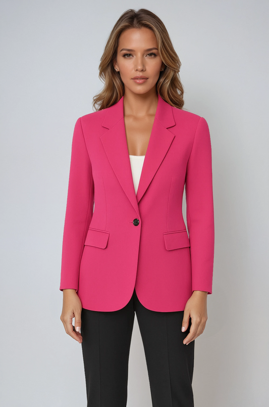 Women's Tailored Blazer with Single Button Closure and Front Pockets for Stylish Office Wear