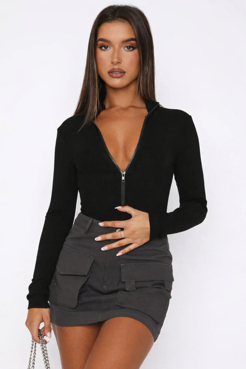 Keily | Bodysuit with Zip V-neck