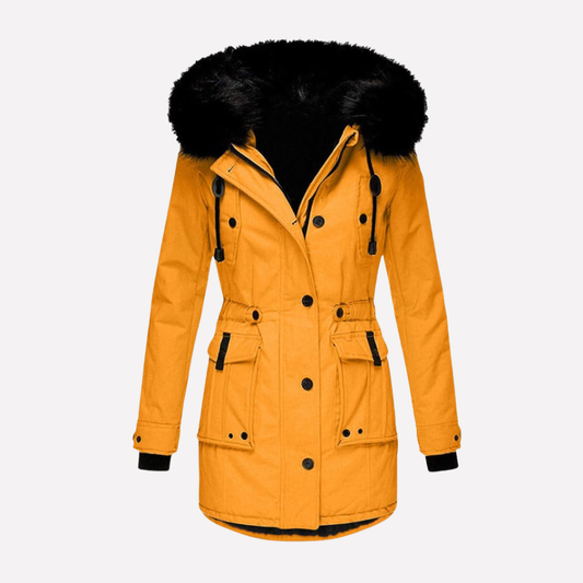 Women's Cold Weather Hooded Parka Jacket with Flap Pockets for Ultimate Warmth