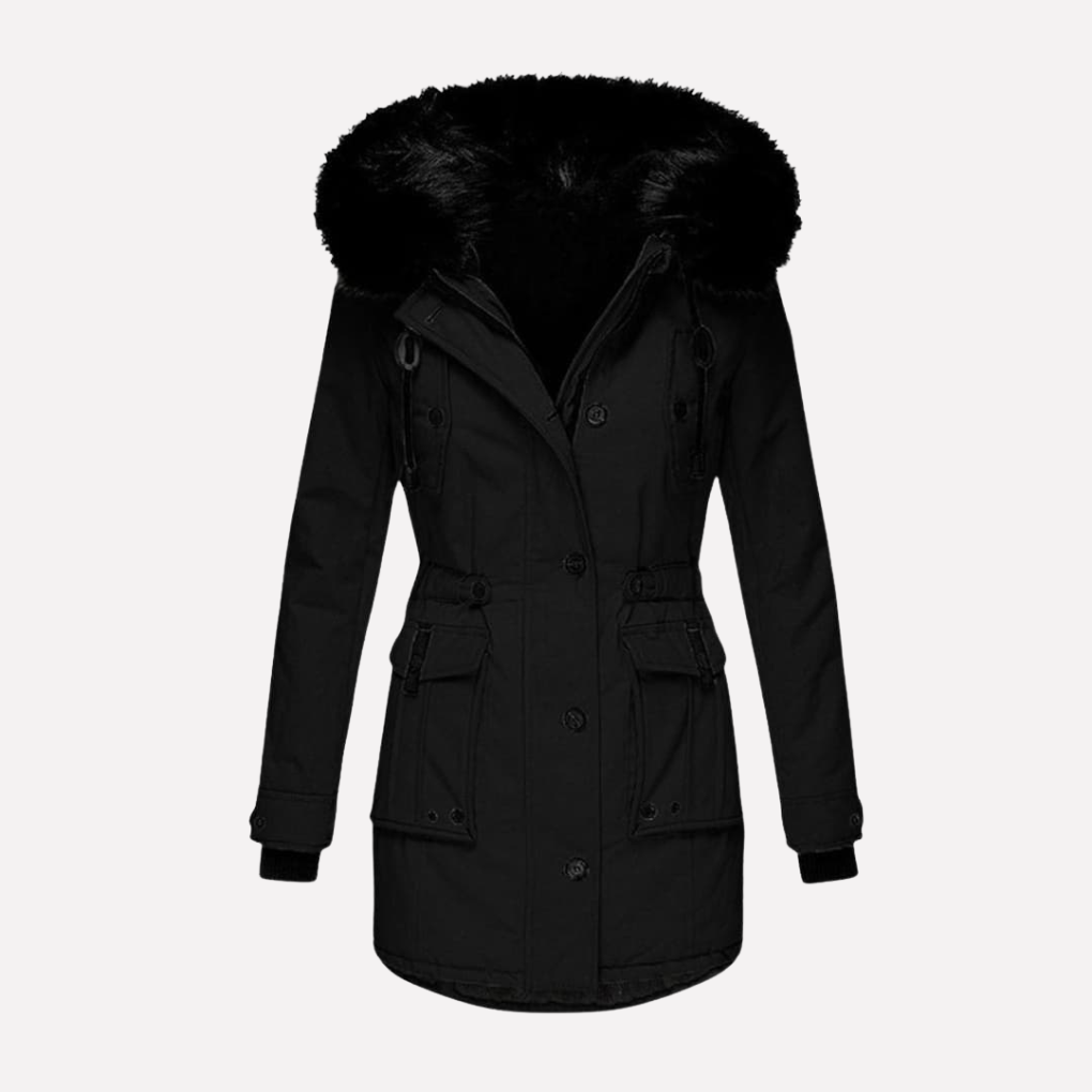 Women's Cold Weather Hooded Parka Jacket with Flap Pockets for Ultimate Warmth