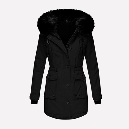 Women's Cold Weather Hooded Parka Jacket with Flap Pockets for Ultimate Warmth