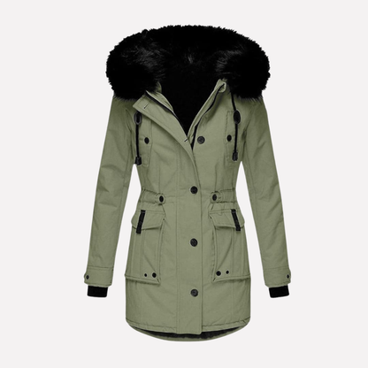 Women's Cold Weather Hooded Parka Jacket with Flap Pockets for Ultimate Warmth