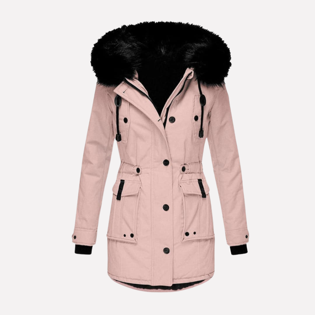 Women's Cold Weather Hooded Parka Jacket with Flap Pockets for Ultimate Warmth