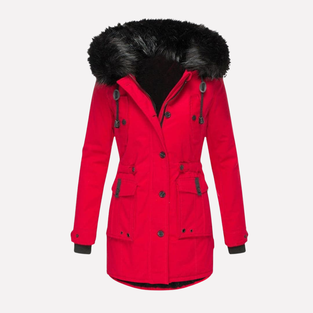 Women's Cold Weather Hooded Parka Jacket with Flap Pockets for Ultimate Warmth