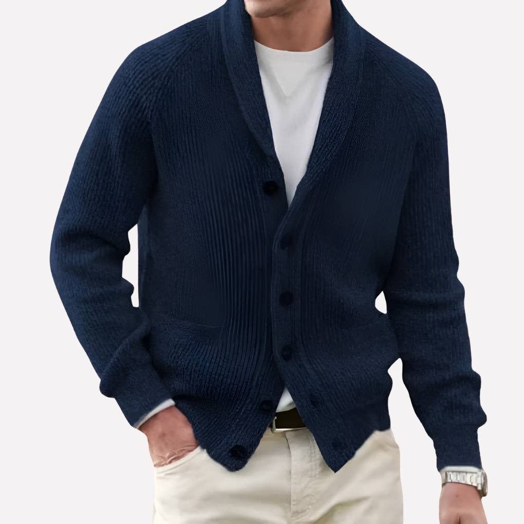 Men's Shawl Collar Cardigan with Button Front - Stylish Knitwear for Casual and Formal Wear