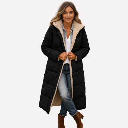 Women's Hooded Long Quilted Coat with Warm Lining for Winter