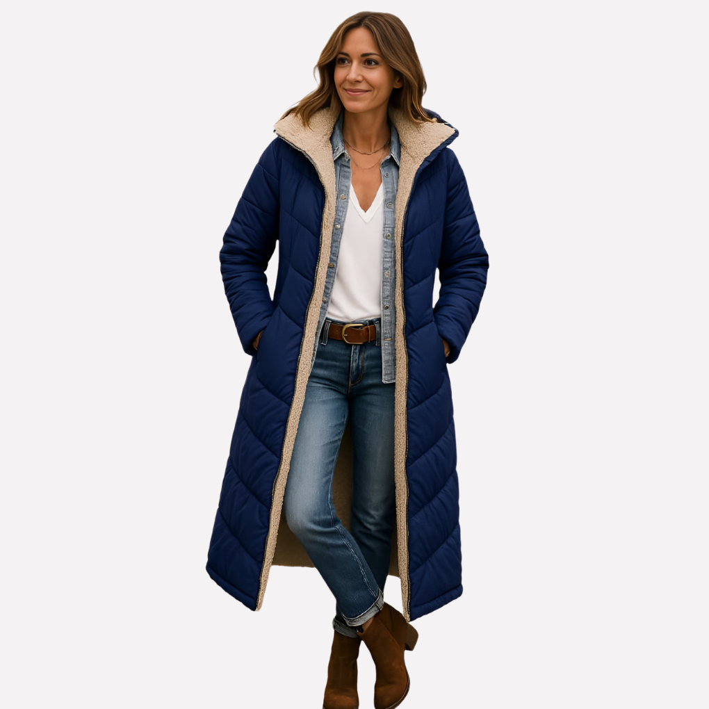 Women's Hooded Long Quilted Coat with Warm Lining for Winter