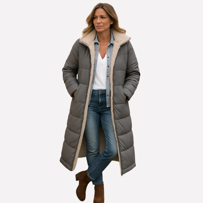 Women's Hooded Long Quilted Coat with Warm Lining for Winter