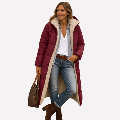 Women's Hooded Long Quilted Coat with Warm Lining for Winter