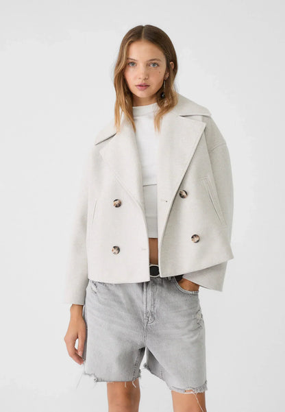 Women's Double Breasted Cropped Jacket with Notch Lapel - Stylish Outerwear for All Seasons