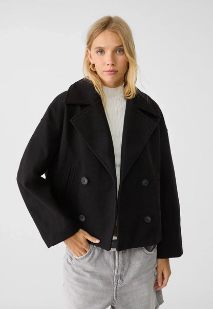 Women's Double Breasted Cropped Jacket with Notch Lapel - Stylish Outerwear for All Seasons