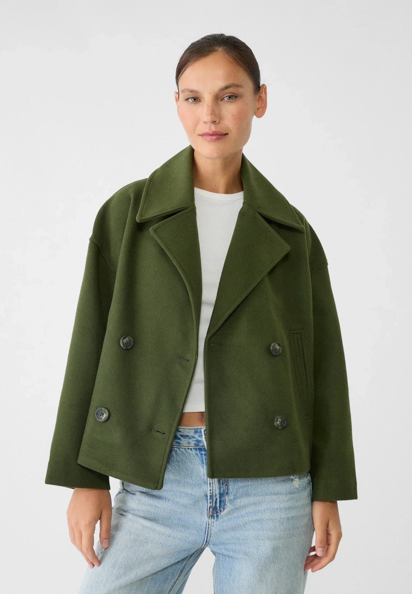 Women's Double Breasted Cropped Jacket with Notch Lapel - Stylish Outerwear for All Seasons