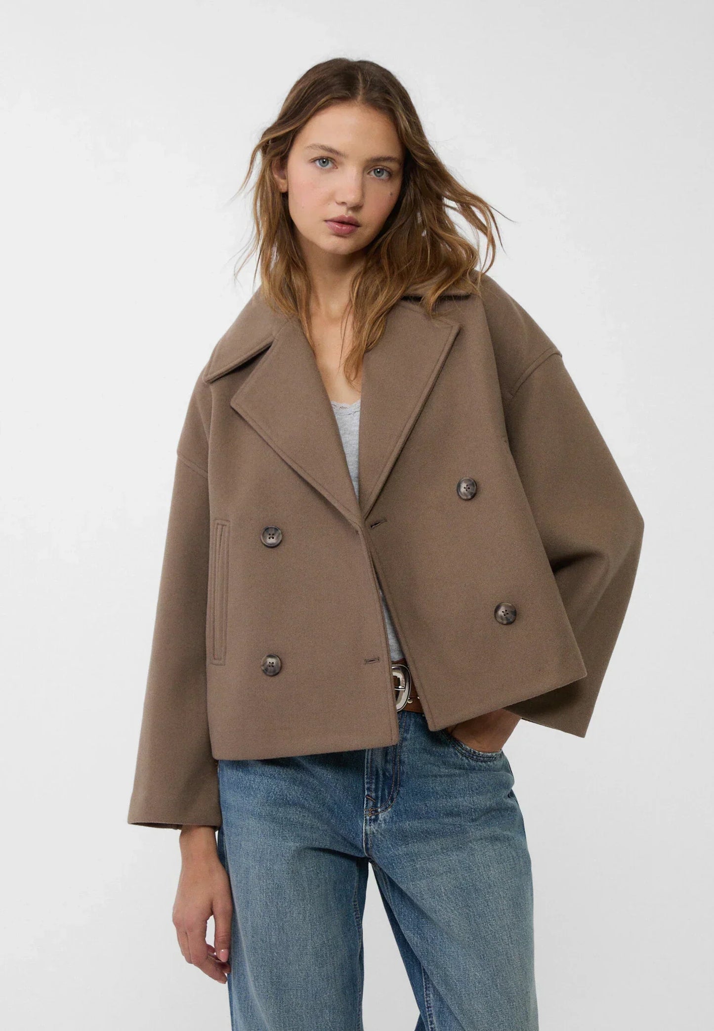 Women's Double Breasted Cropped Jacket with Notch Lapel - Stylish Outerwear for All Seasons