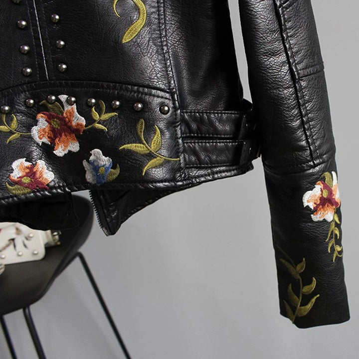 Ahuva | Women's Jacket with Floral Embroidery and Studs