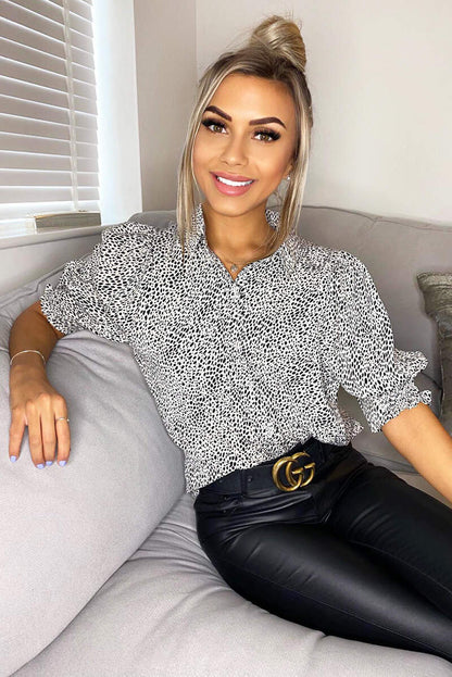 Cream Dalmatian Print Short Sleeve Women's Shirt - Stylish Casual Top