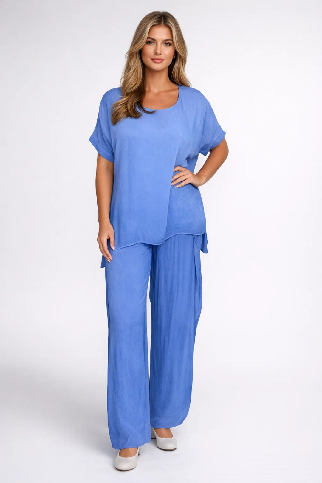 Ladies Set - Oversized Top with Wide Trousers and Round Neck | Casual