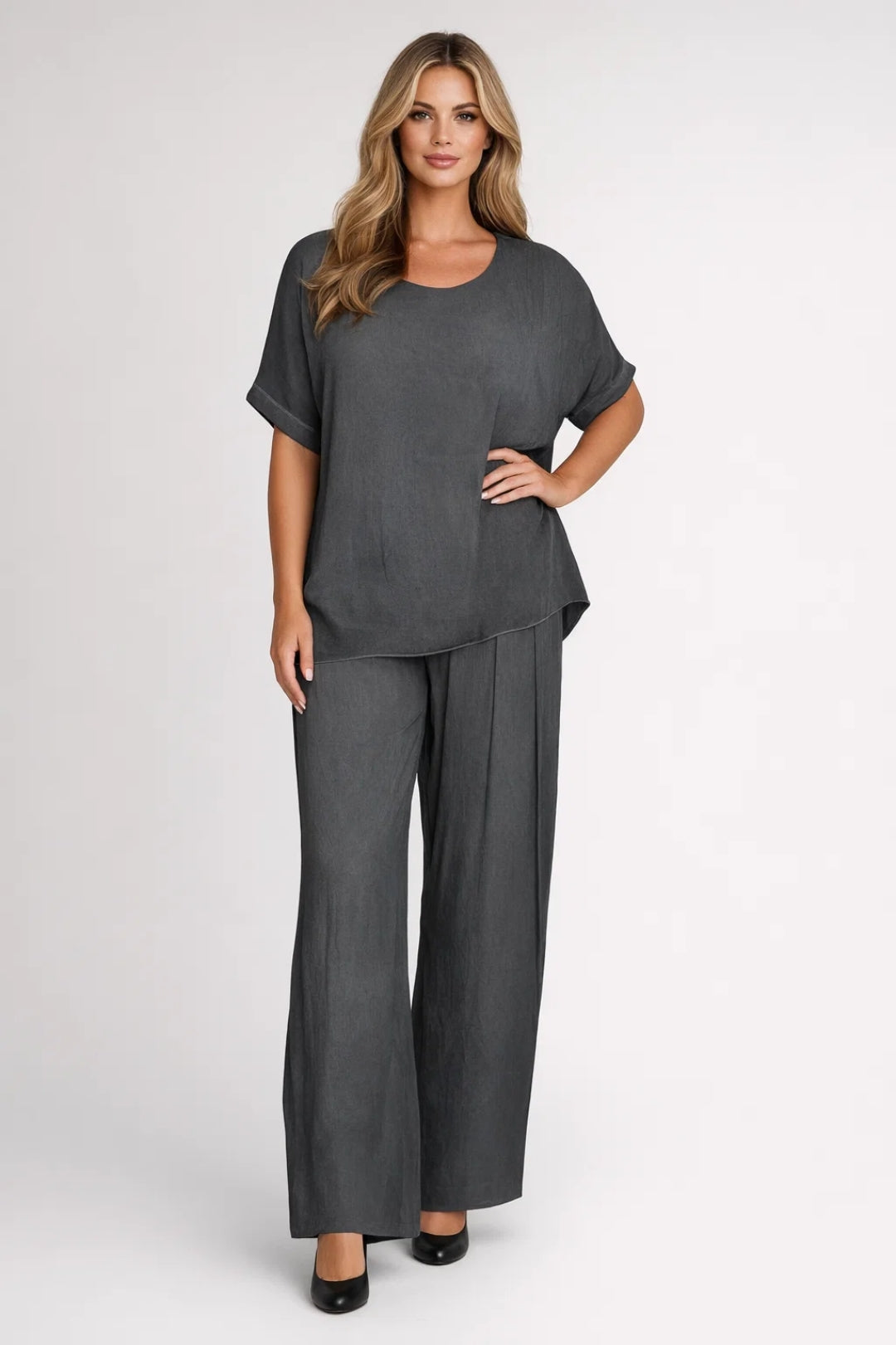 Ladies Set - Oversized Top with Wide Trousers and Round Neck | Casual