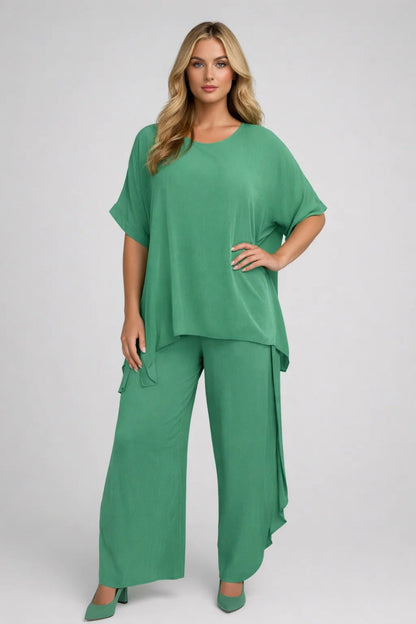 Ladies Set - Oversized Top with Wide Trousers and Round Neck | Casual