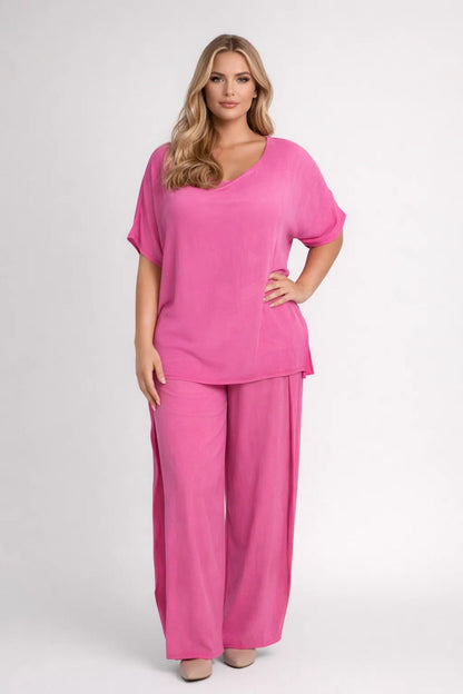 Ladies Set - Oversized Top with Wide Trousers and Round Neck | Casual