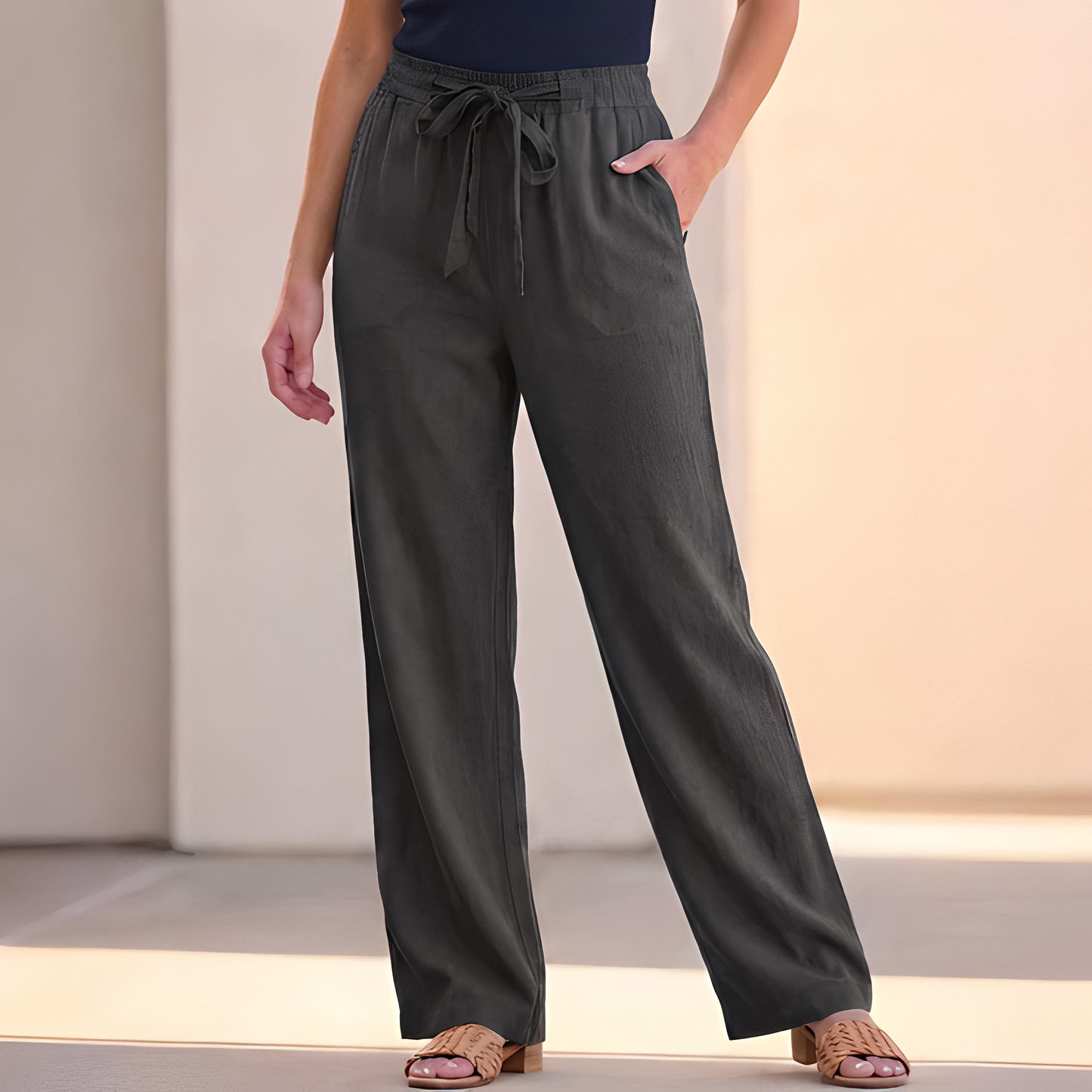 Analyn - Women's Wide Summer Trousers with Adjustable Drawstring
