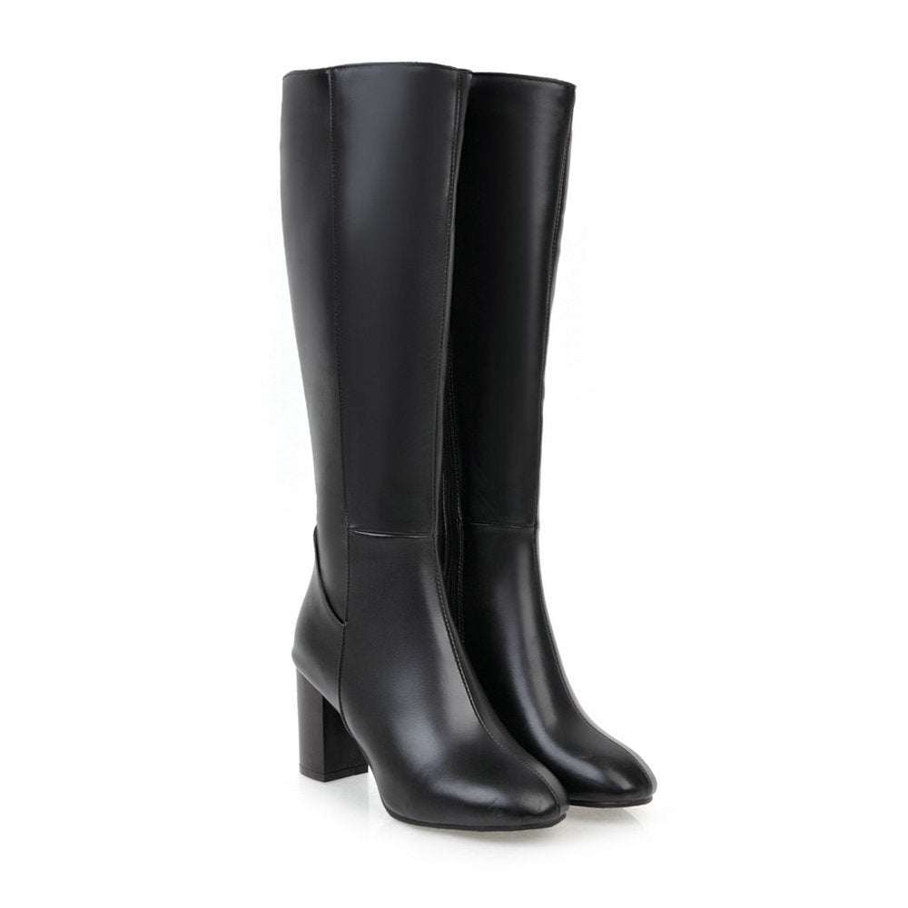 Stylish Women's Knee-High Block Heel Boots with Side Zip Closure