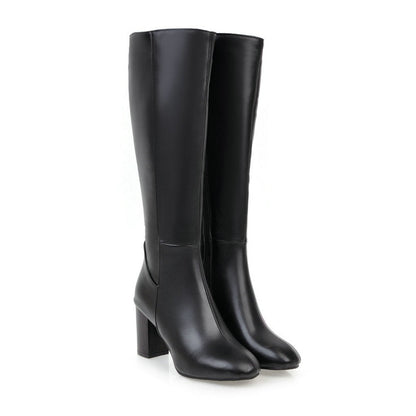 Stylish Women's Knee-High Block Heel Boots with Side Zip Closure