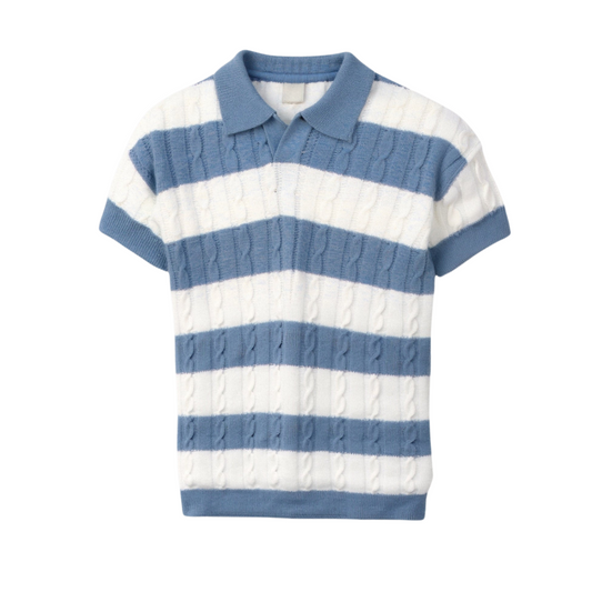 Men's White Stripe Polo Shirt - Casual Short Sleeve Top