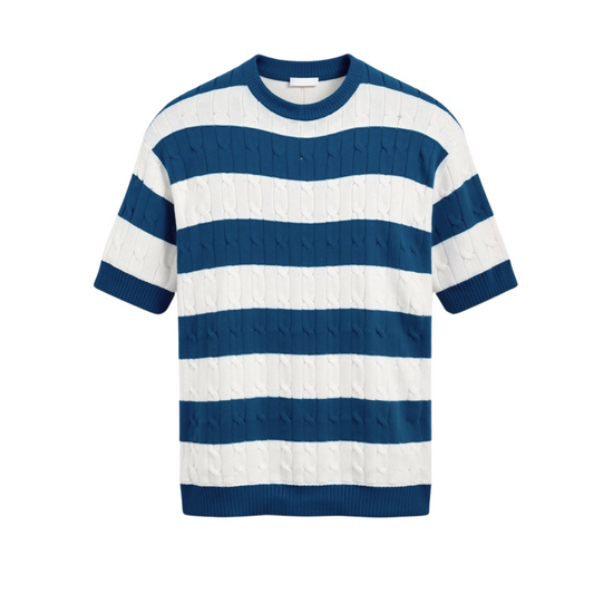 Striped Cable Knit Crew Neck T-Shirt for Men