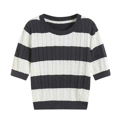 Striped Cable Knit Crew Neck T-Shirt for Men