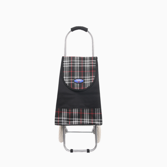 Durable 2-Wheel Tartan Print Grocery Shopping Cart for Errands and Daily Use
