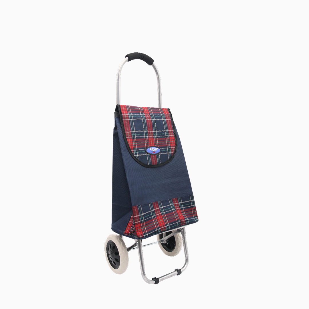 Durable 2-Wheel Tartan Print Grocery Shopping Cart for Errands and Daily Use