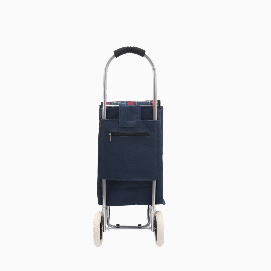 Durable 2-Wheel Tartan Print Grocery Shopping Cart for Errands and Daily Use